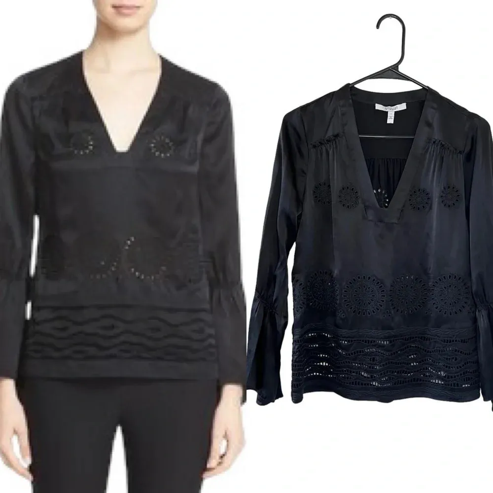 Derek Lam  10 Crosby Silk Black Embroidered Blouse - Image 2
