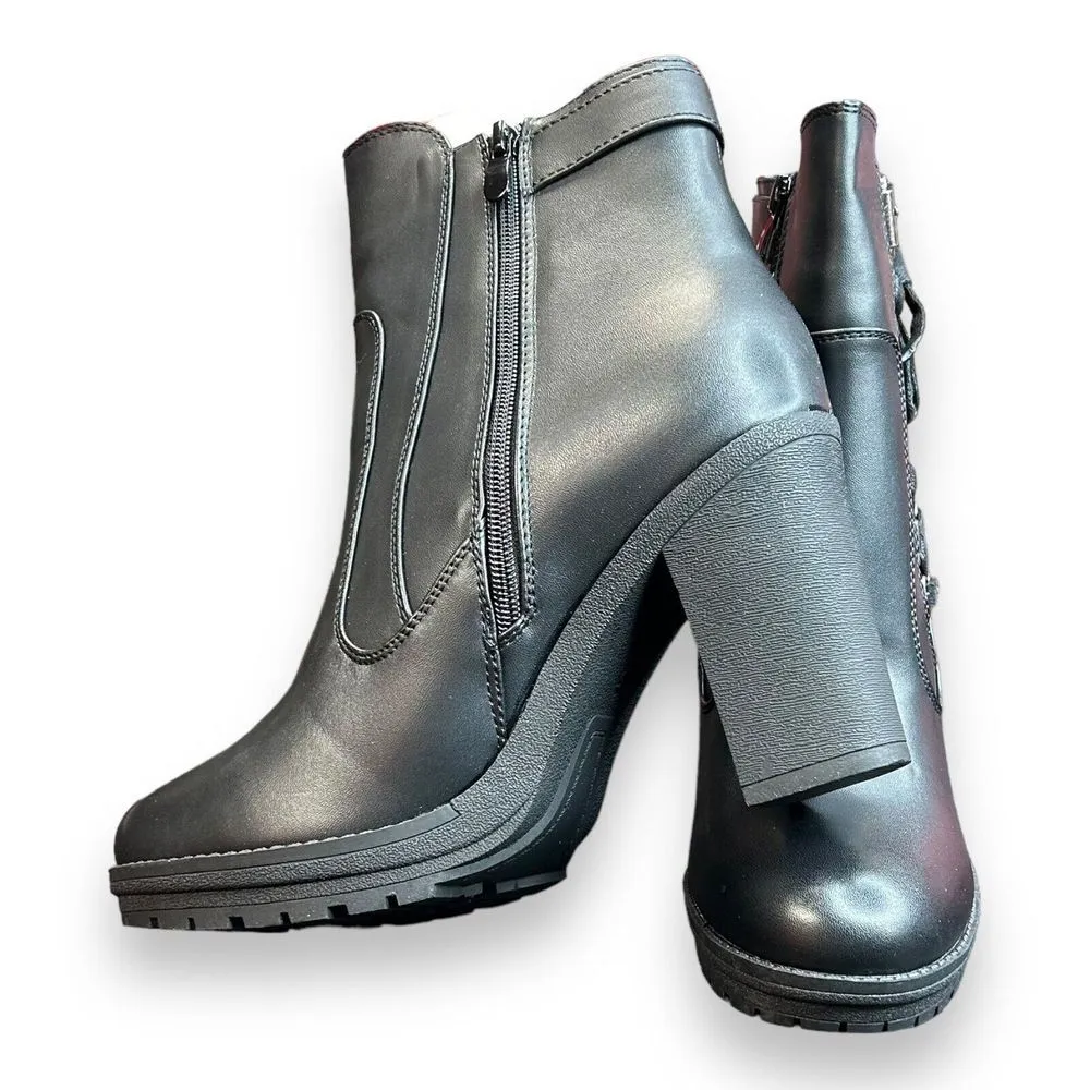 Globalwin Platform Chunky Heel Lugged Sole Boots 8.5 Black Leopard Print Lace Up - Image 6