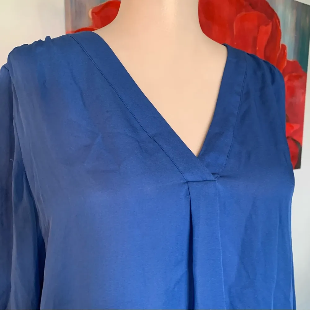 Joie Silk Blouse Shirt Vneck Tunic Royal Blue XS X-Small Top Shirt - Image 2
