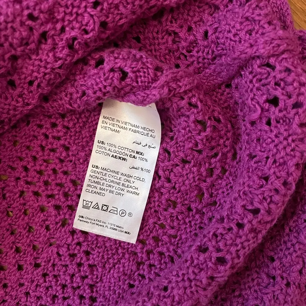Chico’s Open Weave  Knit 3/4 Sleeve Pointelle Purple Sweater Women’s  Sz Medium - Image 8