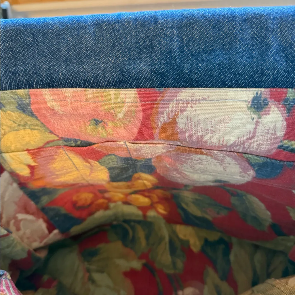 Denim shoulder‎ Bag with Wooden closure Blue - Image 4