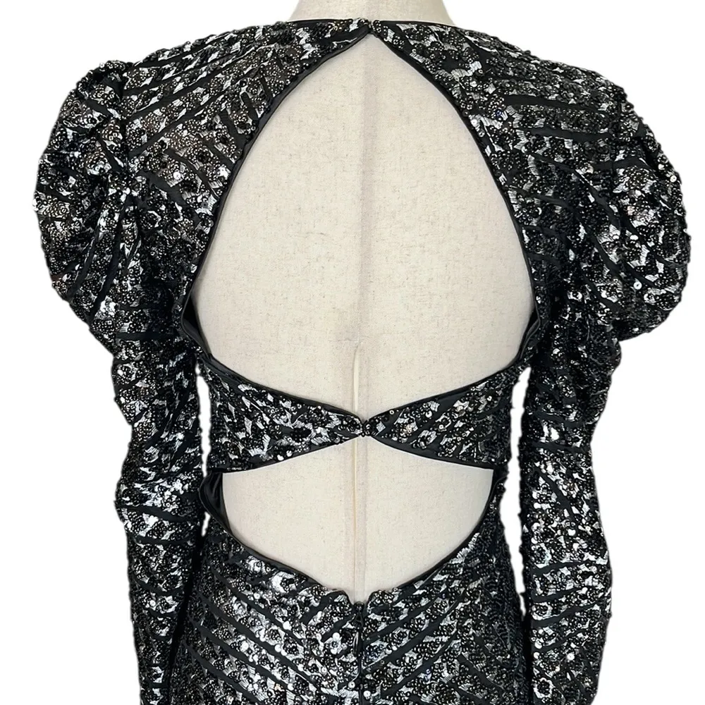 Bebe sequined puffy sleeve open back dress - Image 11