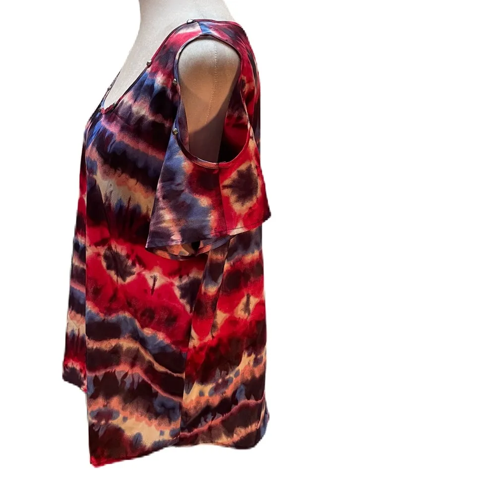 Romeo & Juliet Couture Multi-Color Short Sleeve Cold Shoulder Blouse Size Large - Image 4