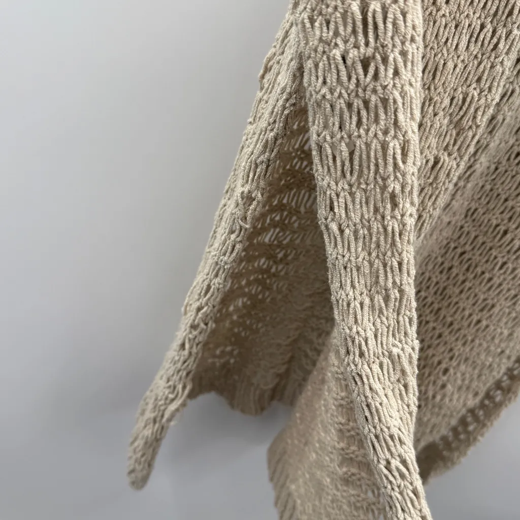 Free People Beach Beige Chunky Open Knit Short Sleeve Coverup Dress‎ Sz XS - Image 5