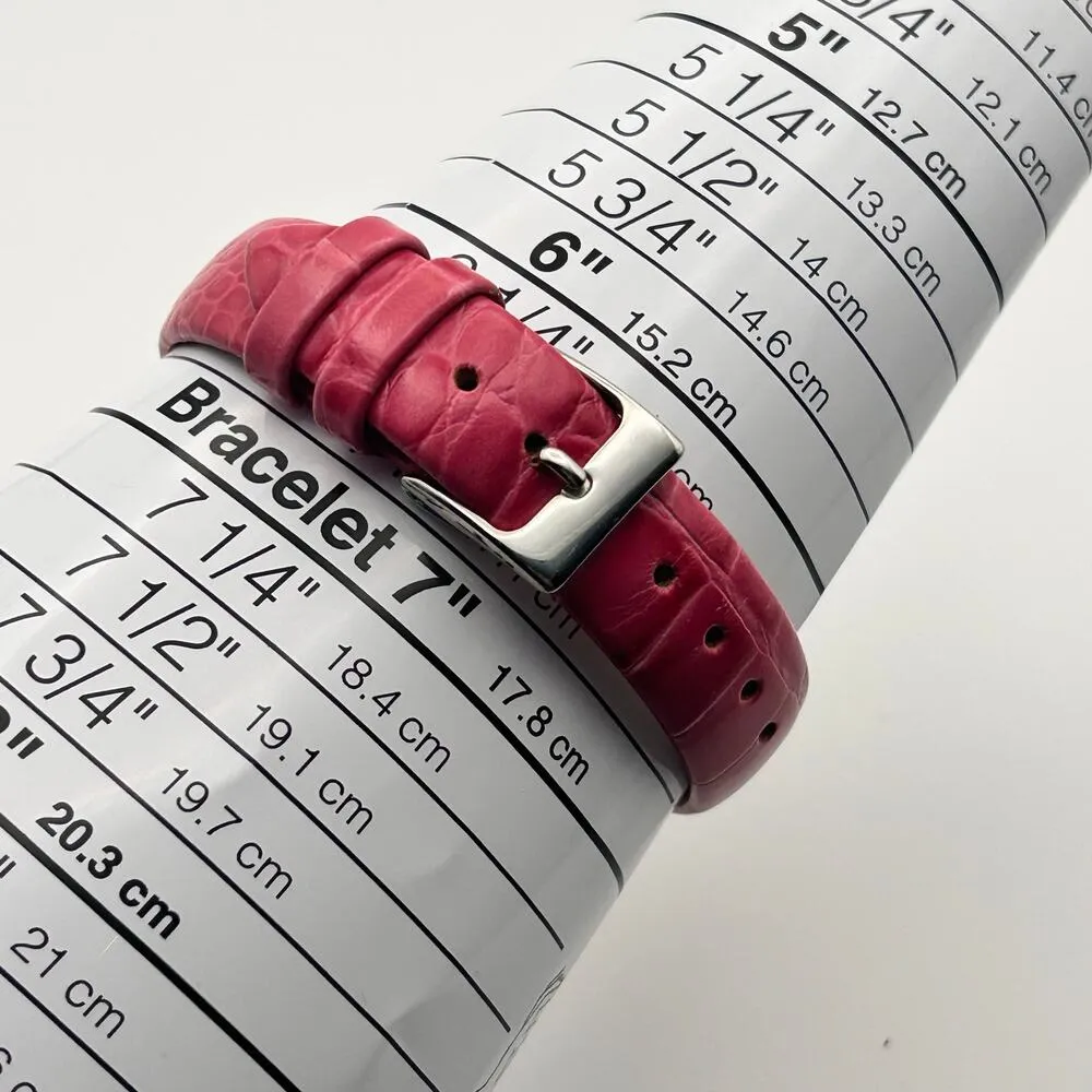 LOFT Ann Taylor Mother Pearl Crystals Silver Tone Pink Leather Women’s Watch - Image 7