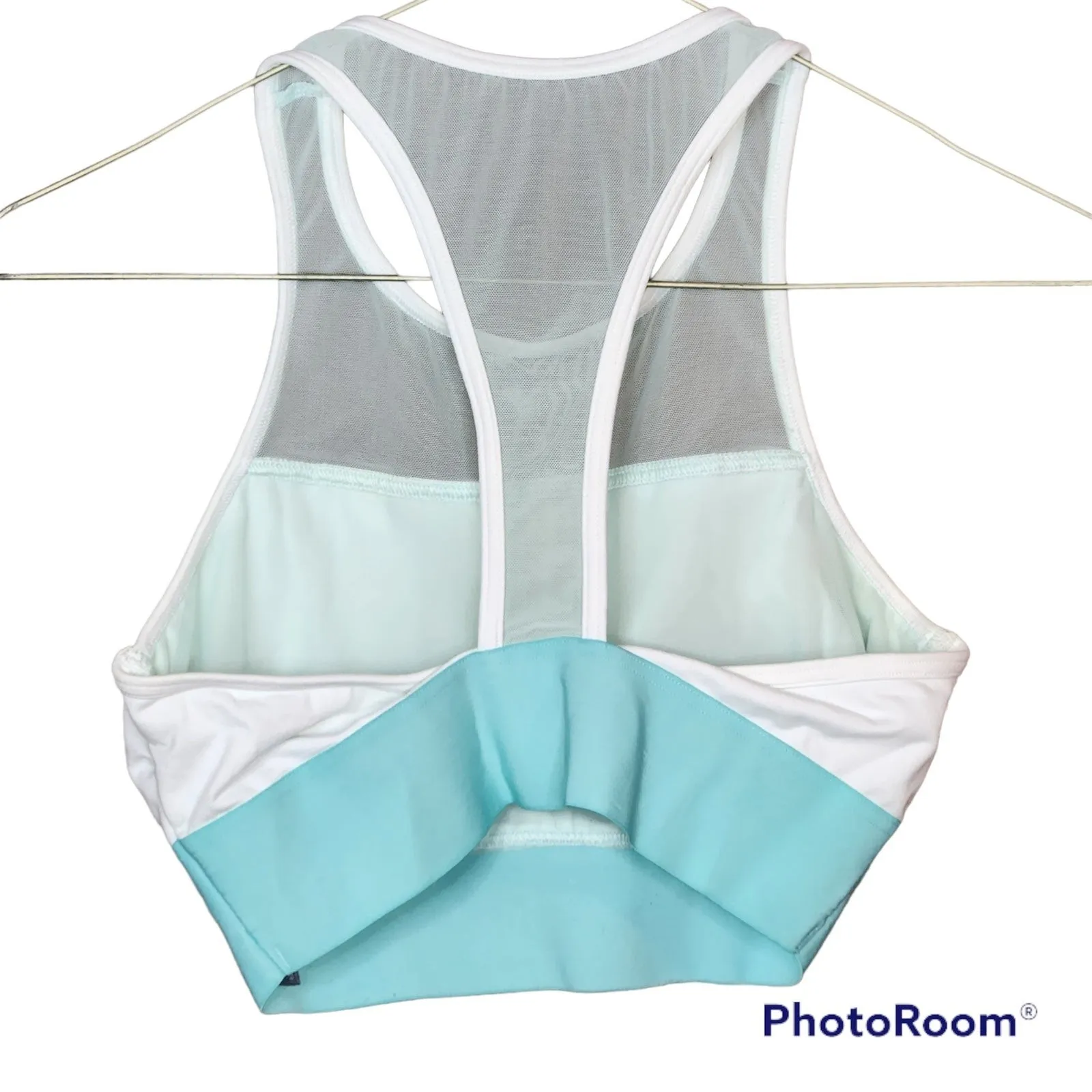Aerie White & Turquoise Woman’s Racerback Unlined Sportsbra Size Small - Image 7