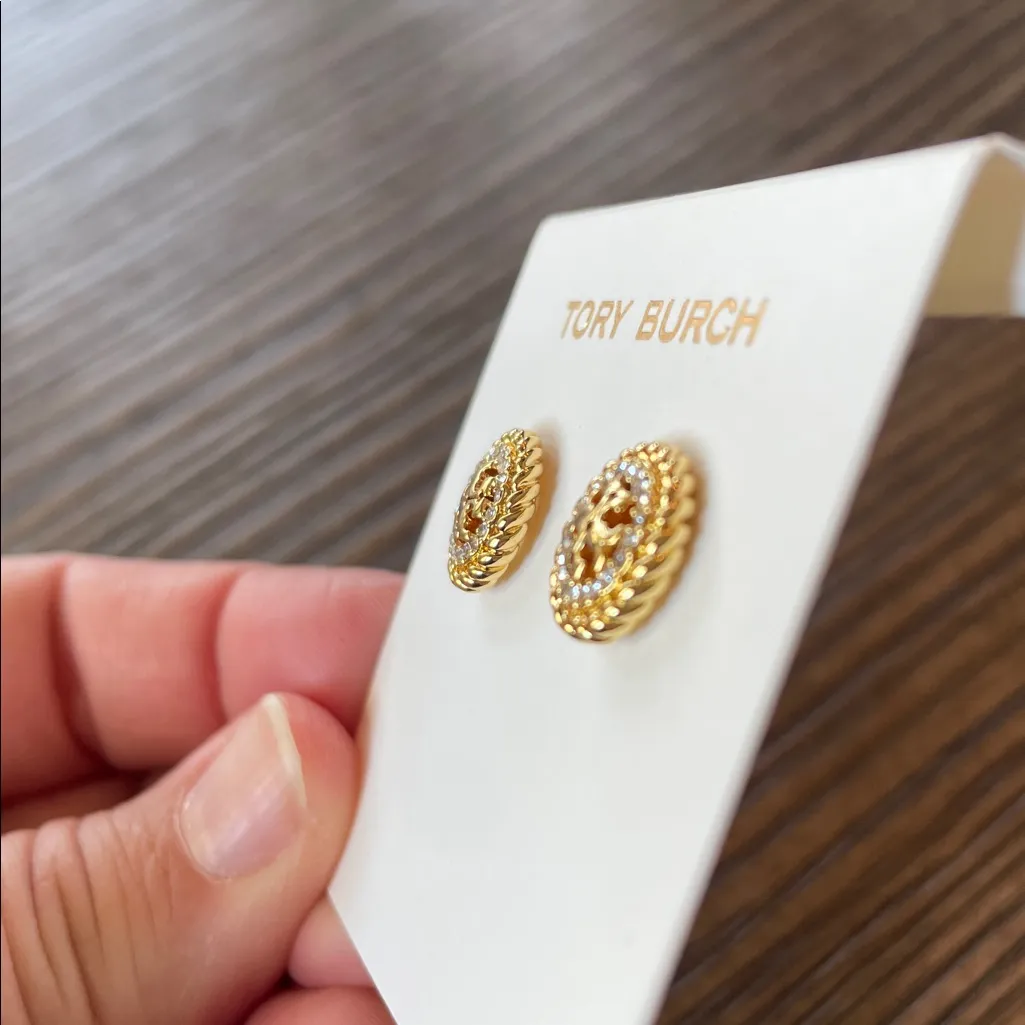 Tory Burch Rope Crystals Stud Earrings NEW - Image 3