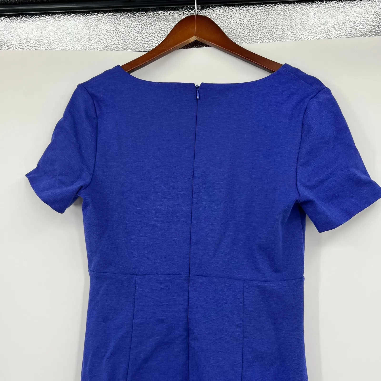 Boden "Honor" Ponte Knit Ruched Pencil Dress Blue Violet Short Sleeve U Neck 10R Size 10 - Image 10