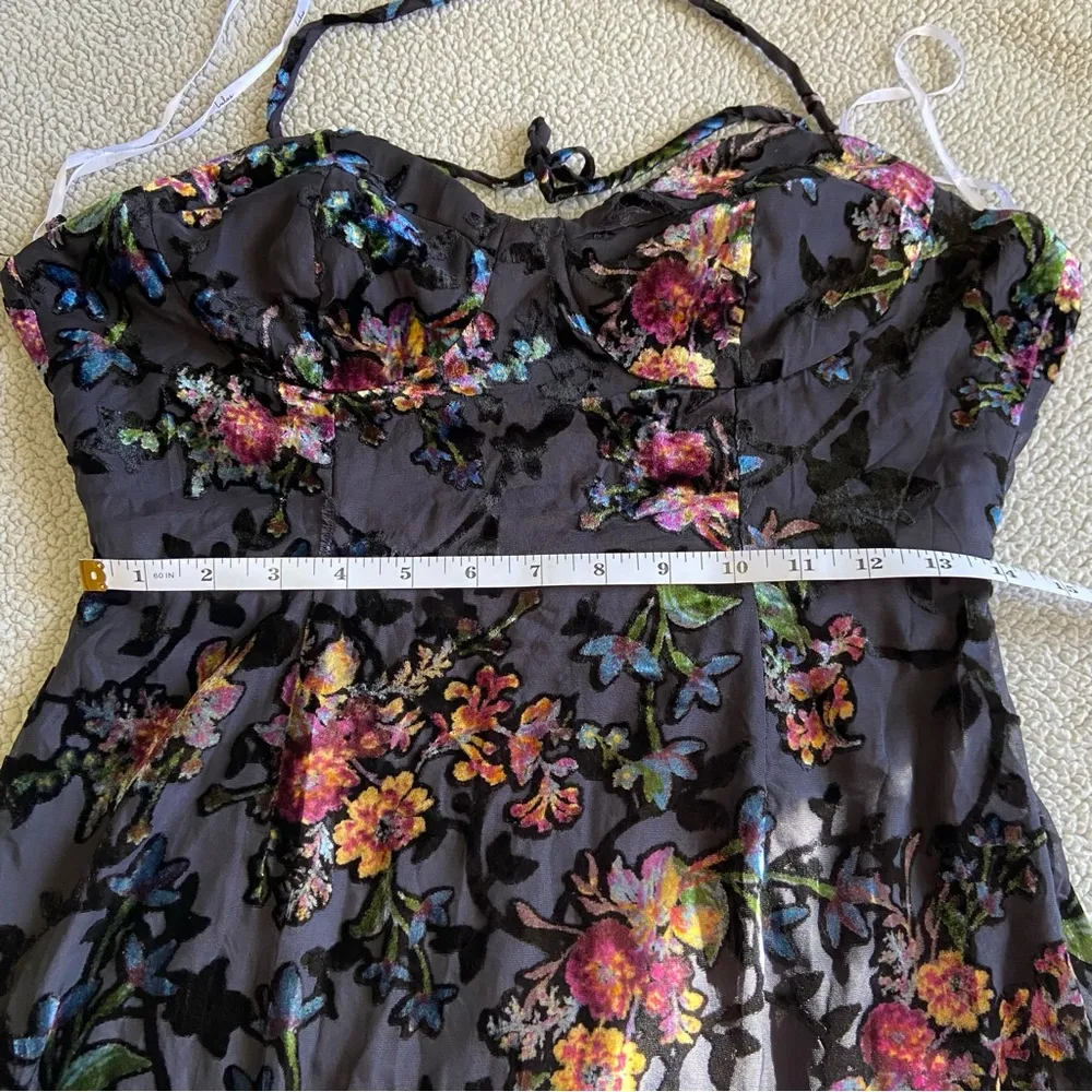 NWOT Lulus Moody Allure Black Floral Velvet Burnout Lace-Up Midi Dress - Image 6