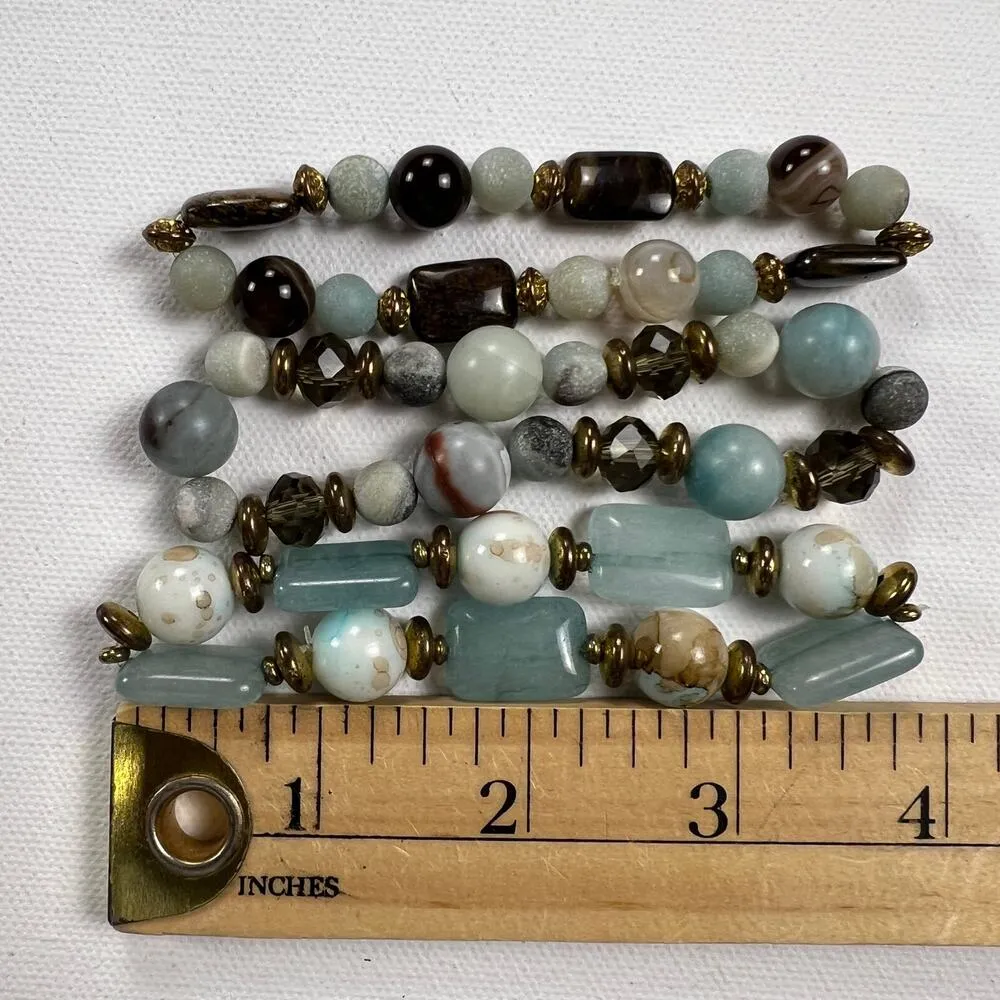 Handmade Beaded Bracelet Trio Earthy Color Theme Mixed Metal Beads Browns Blues - Image 5