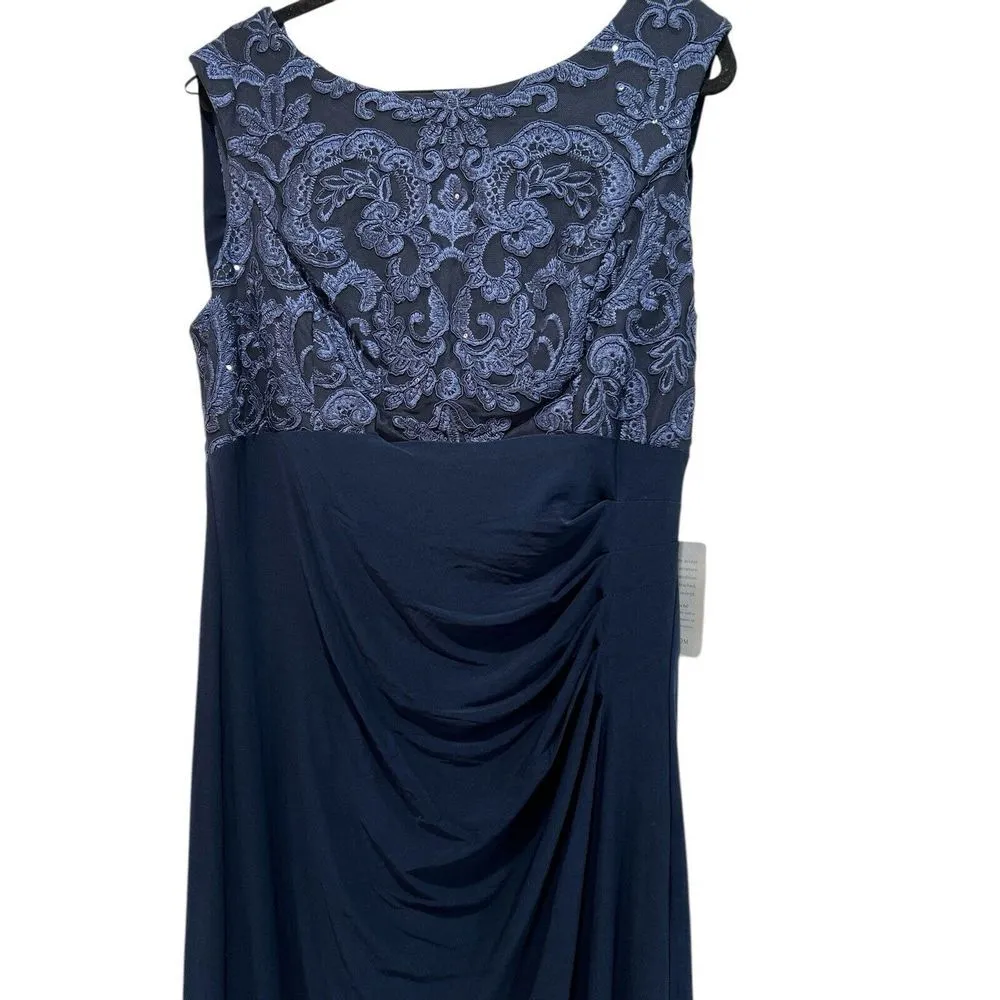 Alex Evenings Empire Lace Gown Navy Size 16 Maxi Evening Dress Drape Back NWT‎ - Image 4