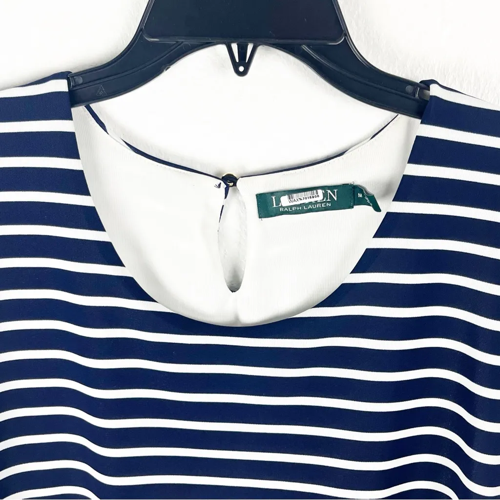 LAUREN RALPH LAUREN Blue White Stripe Sleeveless Side Pockets Lined Dress Medium - Image 5