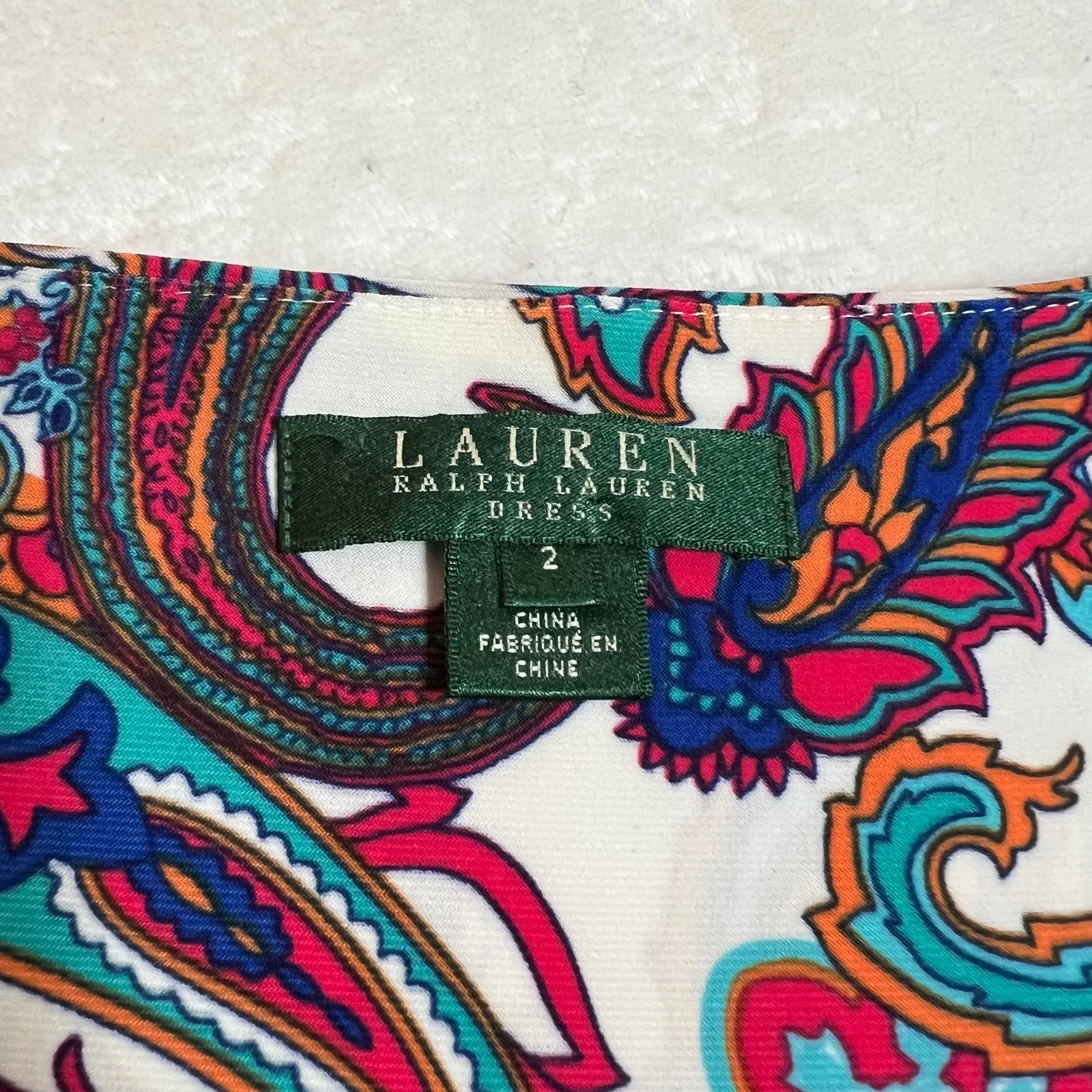 Lauren Ralph Lauren V-Neck Cap Sleeve Paisley Print Ruched Sheath Dress Size 2 - Image 4