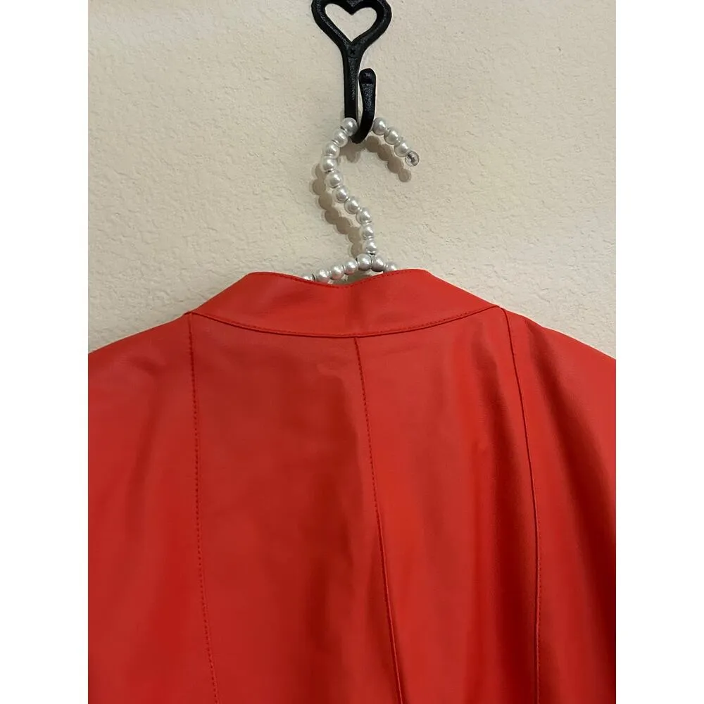 Lafayette 148 Leather Jacket Women's Size 16 Orange Moto Coat Spring Autumn FLAW - Image 11