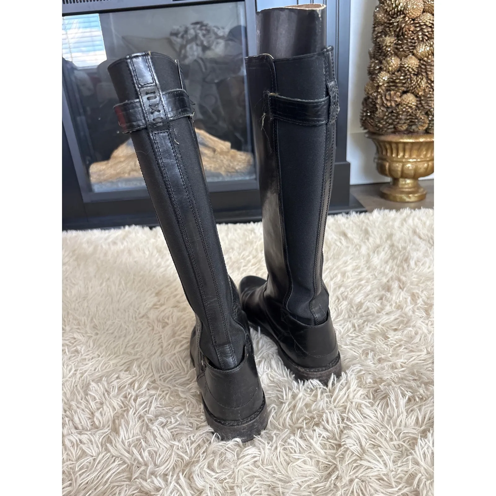 FRYE Women's Black Leather Tall Riding Boots Buckle Detail Side Zip 9.5 - Image 5