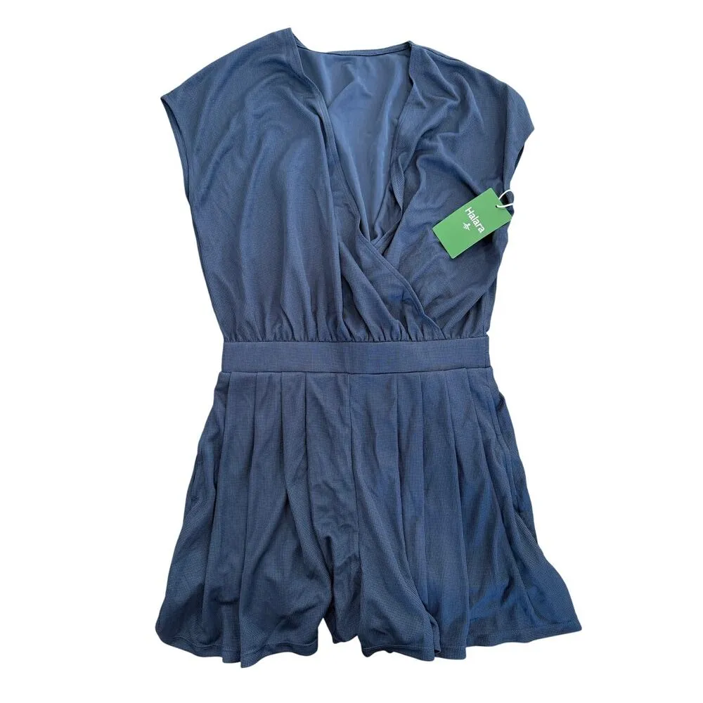 Halara V Neck Short Sleeve Stretch Waffle Casual Jumpsuit Charm Ink Blue S - Image 2