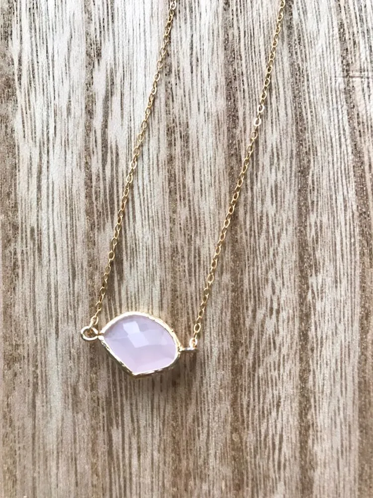 Boutique 14k Gold Filled Delicate Dainty Necklace With Light Pink Raw Cut Gem Charm - Image 2