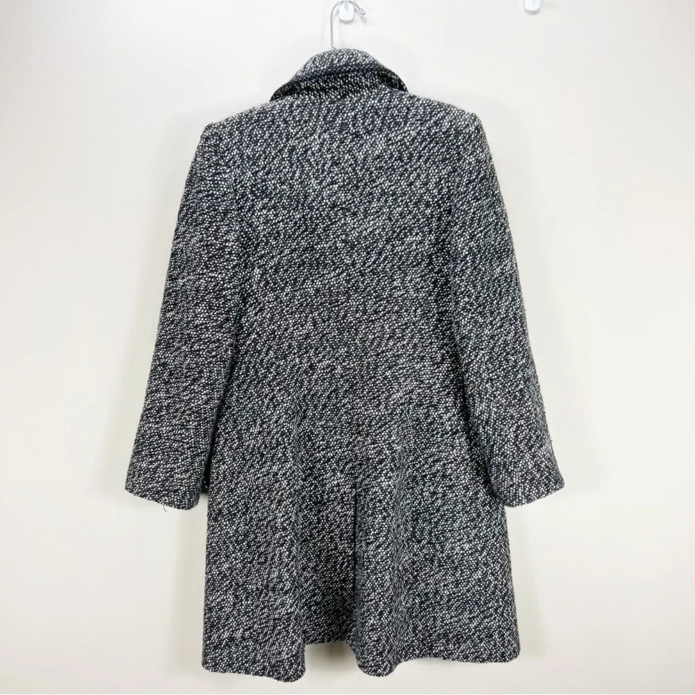 Milly Black White Tweed Wool Long Black Button Coat Size 8 - Image 8