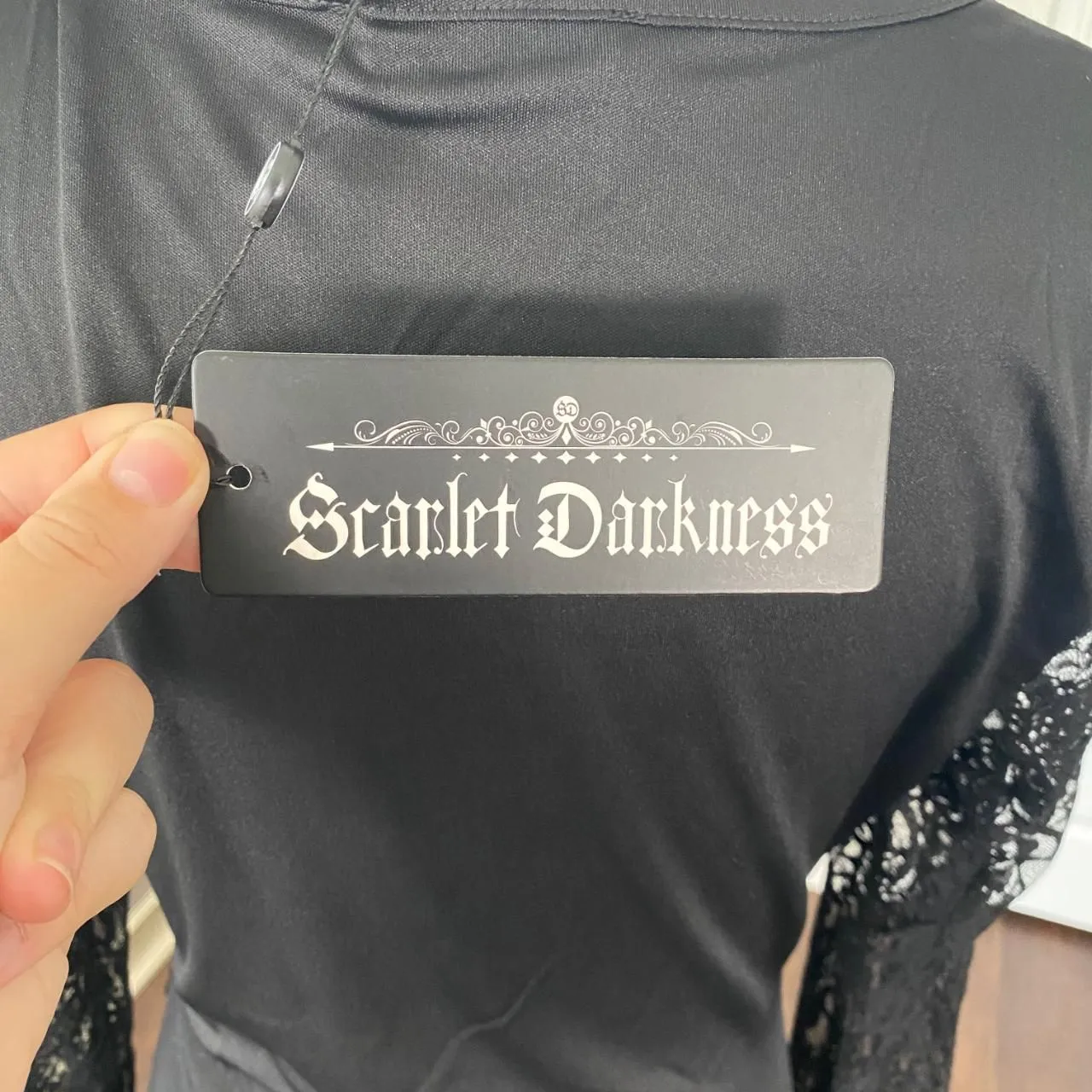 NWT Scaralet Darkness Black Witchy Whimsygoth Asymmetric Lace Bell Sleeve Top M Size M - Image 6