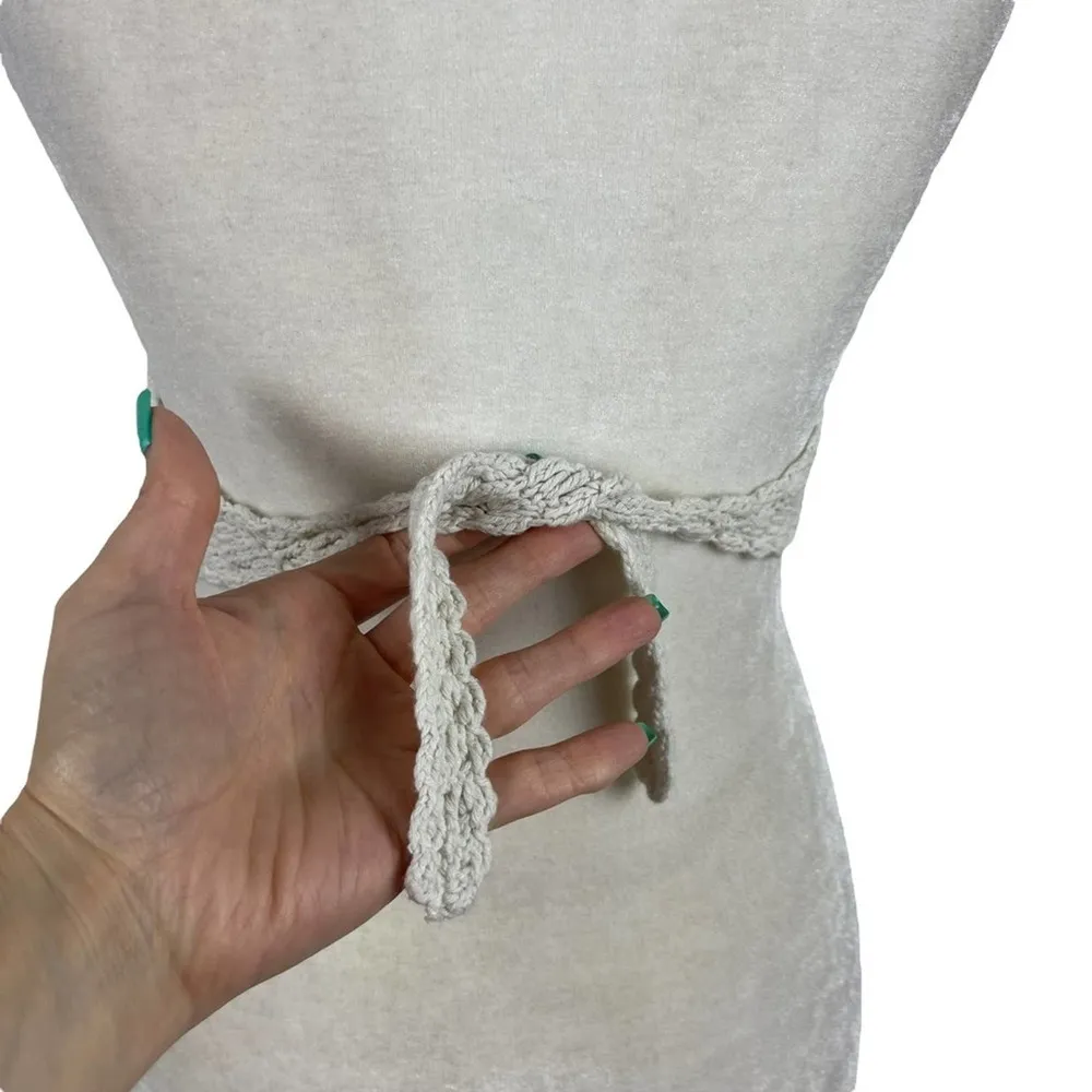 Retro Crochet Halter Bralette Crop Top Knit Bustier Cami Summer Blouse S/M White Size undefined - Image 5