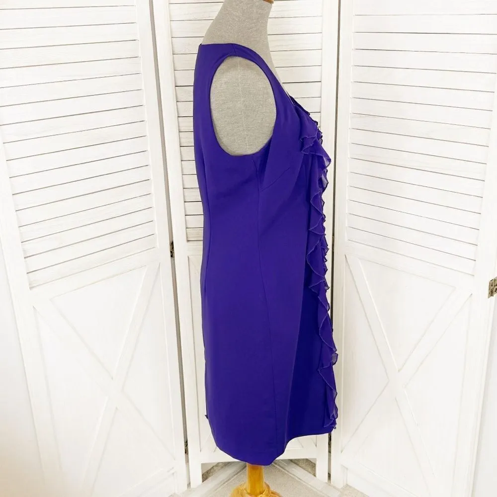 Spense Ruffle Front‎ Sleeveless Sheath Dress Purple 10 Purple - Image 3
