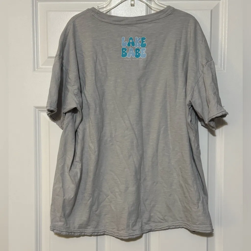 NWOT Simply Southern “Lake Babe” Oversized Boxy Gray Teal 100% Cotton T-shirt XS - Image 4