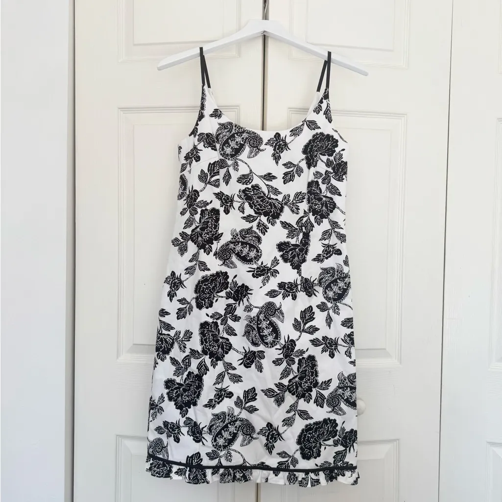 NWT Vintage 90's Talbots White & Navy Paisley Spaghetti Strap Mini Dress 8P - Image 2