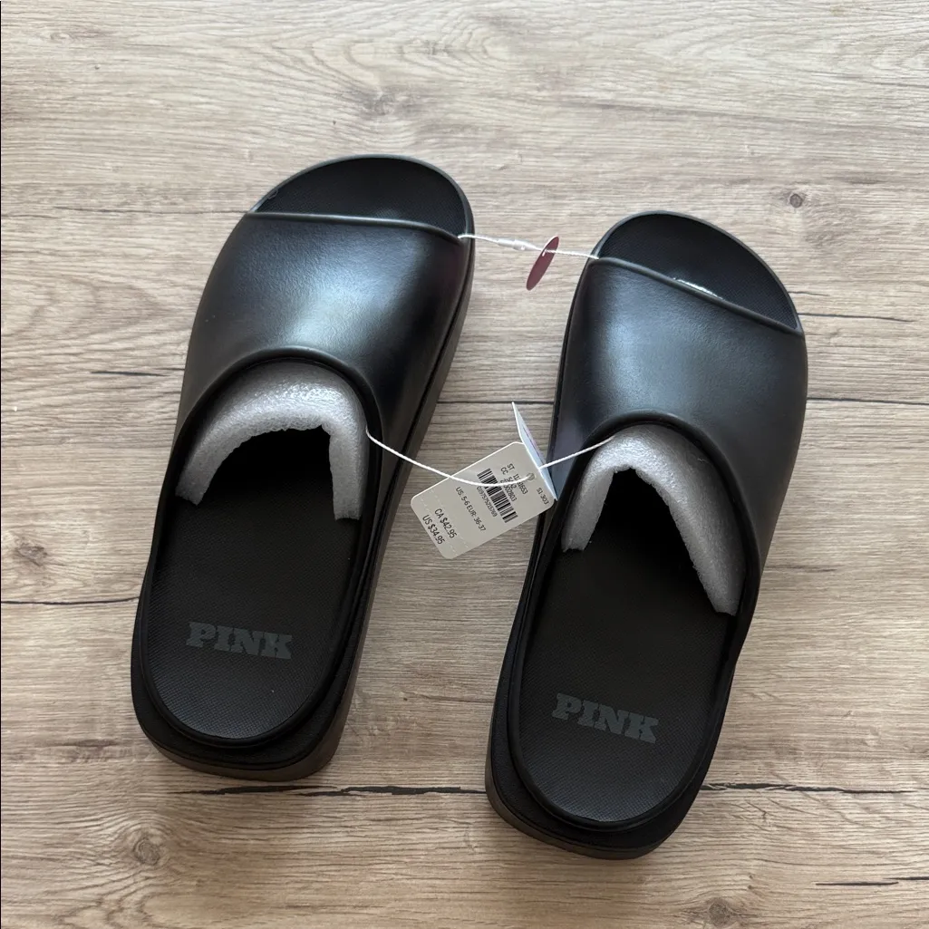 NWT PINK Victoria's Secret Black Slide Sandals - Image 3