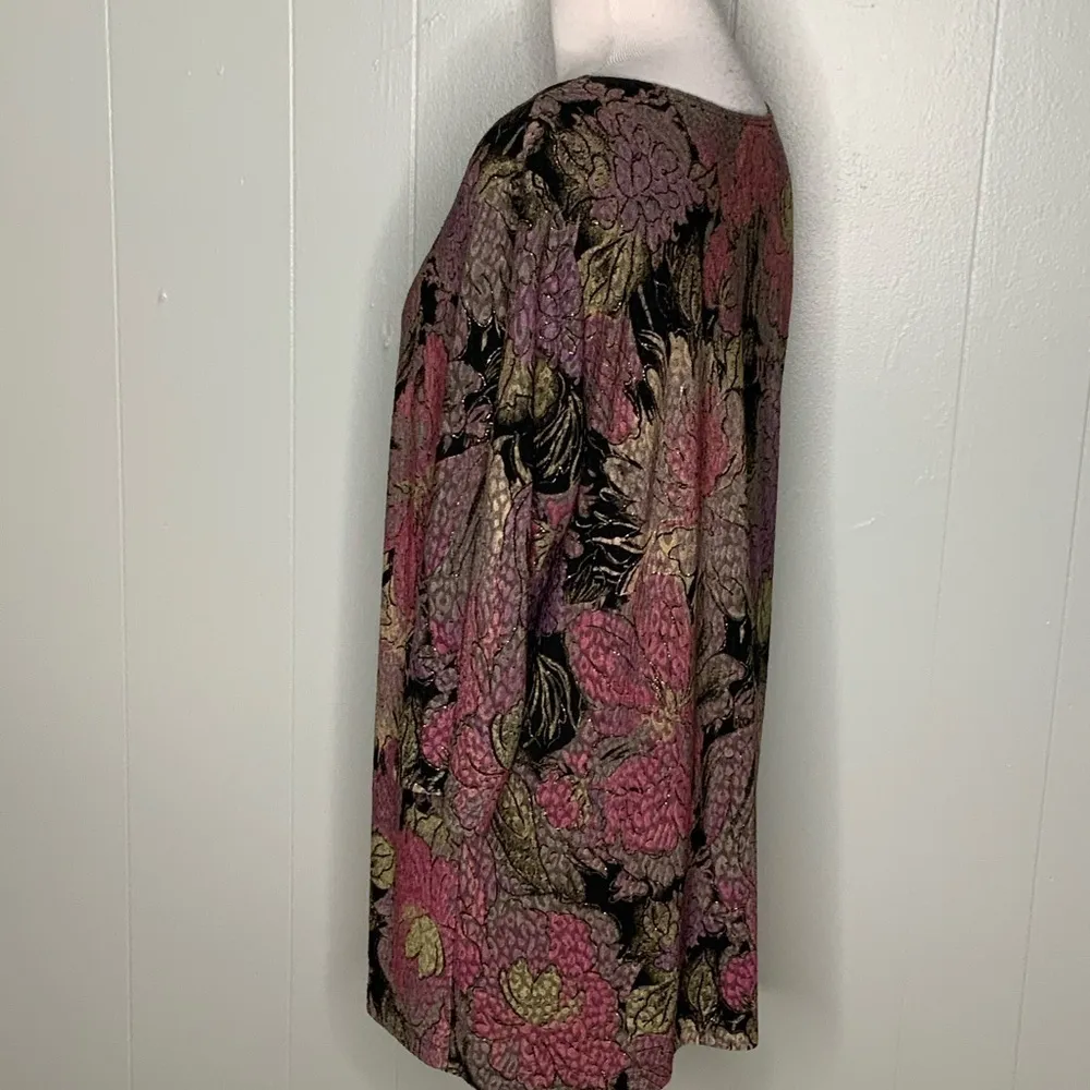 Maggie Barnes 3/4 Sleeve Round Neck Plum Black & Gold Sparkle Tunic 0X - Image 3