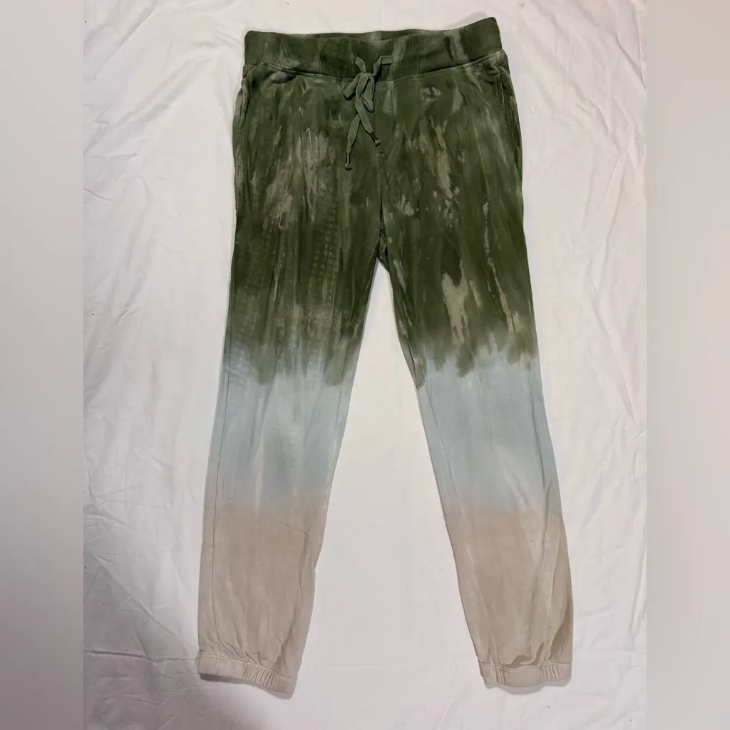 Young, Fabulous, & Broke Green and Cream Ombre Tie Dye Joggers Sweatpants Medium - Image 2