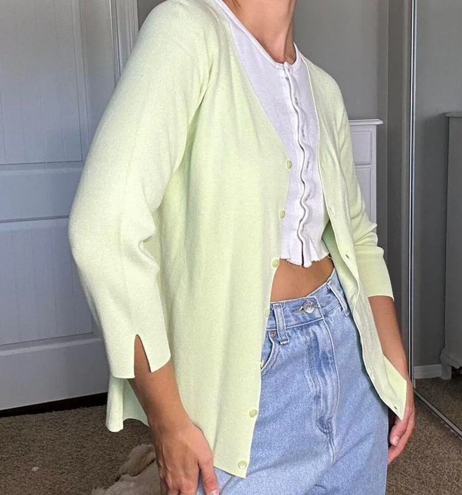 Bright Green Loft Half Sleeve Cardigan Button Up Perfect for Spring - Image 4