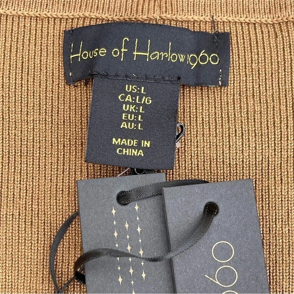 House OF HARLOW 1960 Camel Brown Long Sleeve Crop Knit Corset Top Sz L - Image 3