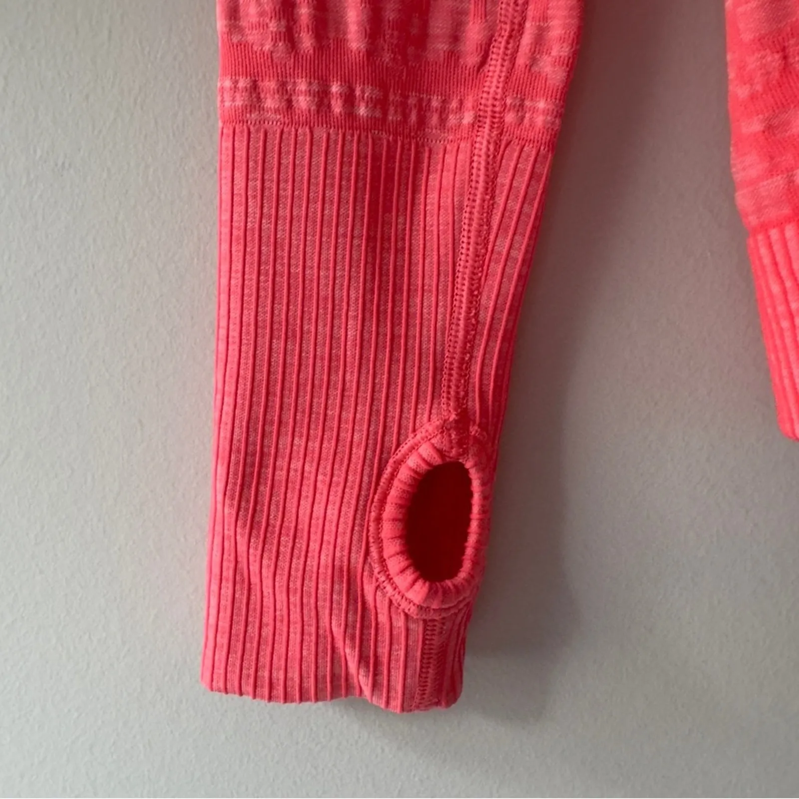 Lululemon Rest Less Pullover in Heathered Electric Coral Athletic Top Thumbholes - Image 7