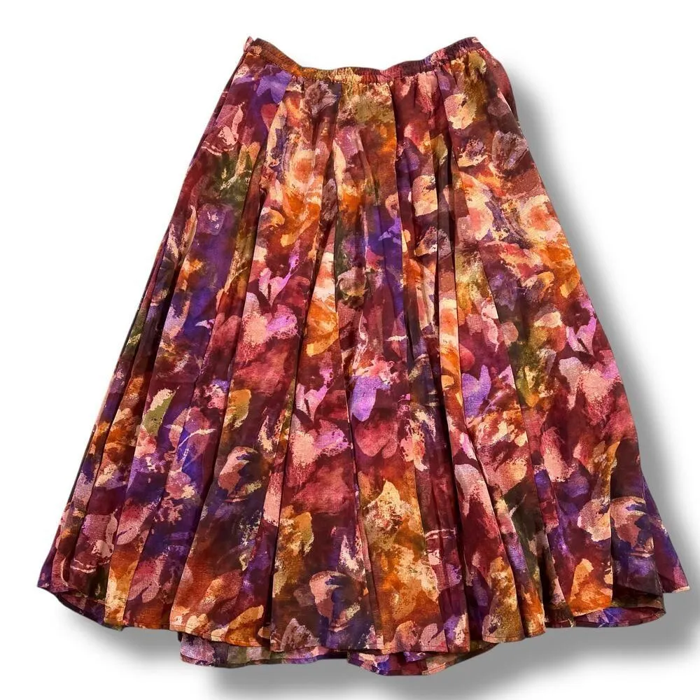 Coldwater Creek Womens Midi Skirt A Line Floral Print Pleated Lined Pink Medium - Image 3