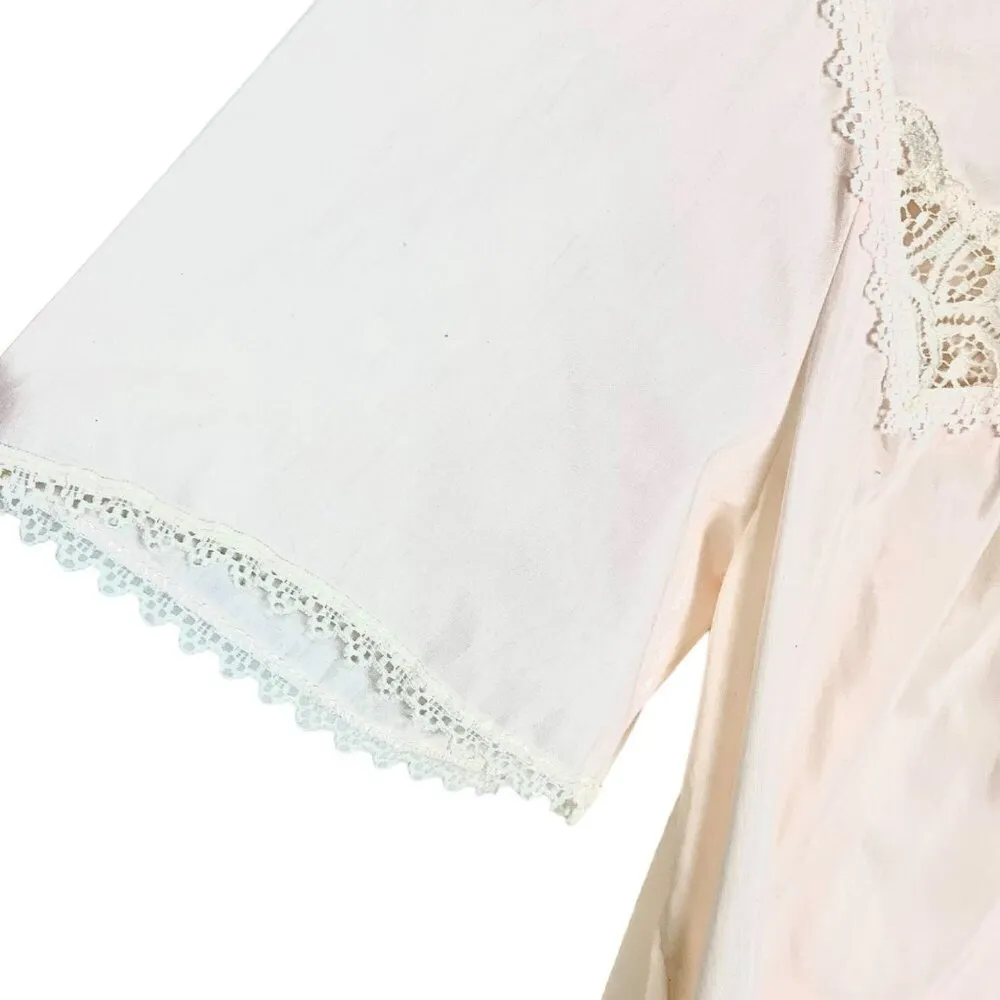 Vintage Vanity Fair Lace Trim Bed Jacket Night Top Button Front Pink Size M - Image 3