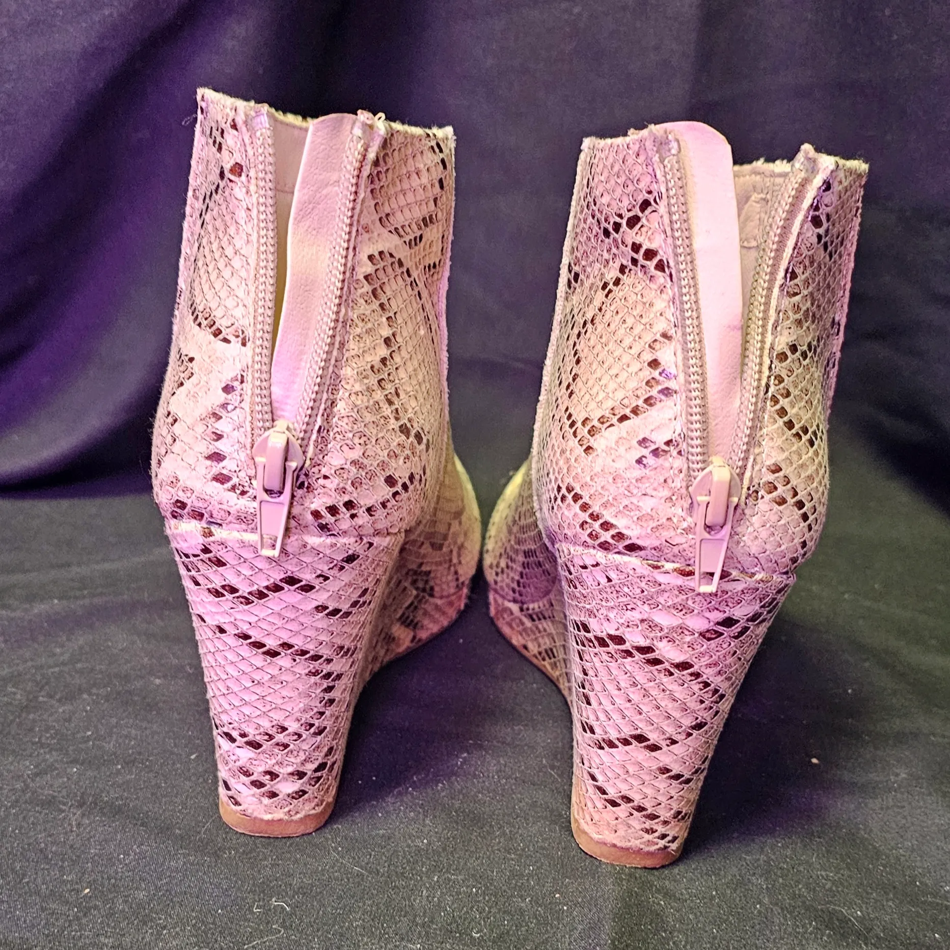 Pink and Cream Ankle Boots with Snakeskin Texture Size 7 - Image 3