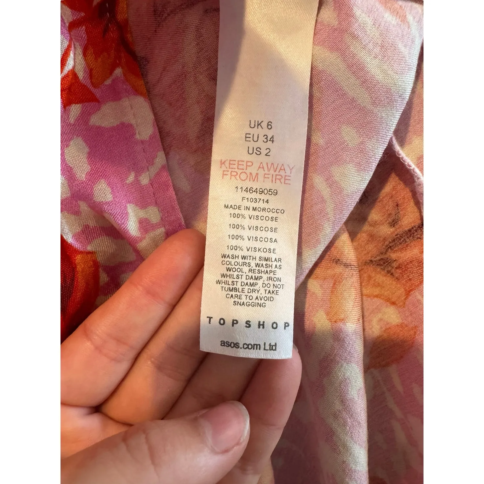 Topshop ASOS Pink Floral Midi Skirt Sz 2 Side Slit - Image 5