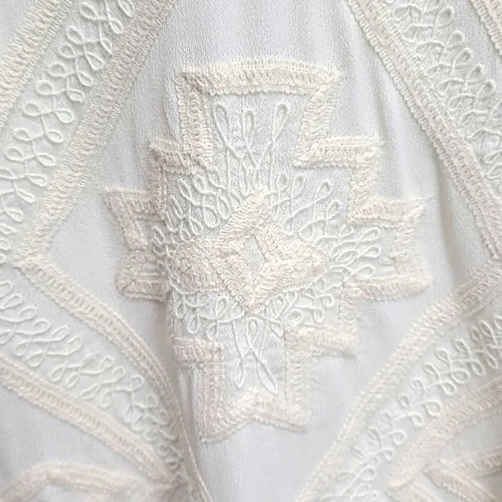 Love Sam Fringe V-neck Cream Ivory 3/4 Sleeve Blouse Size Small‎ - Image 3