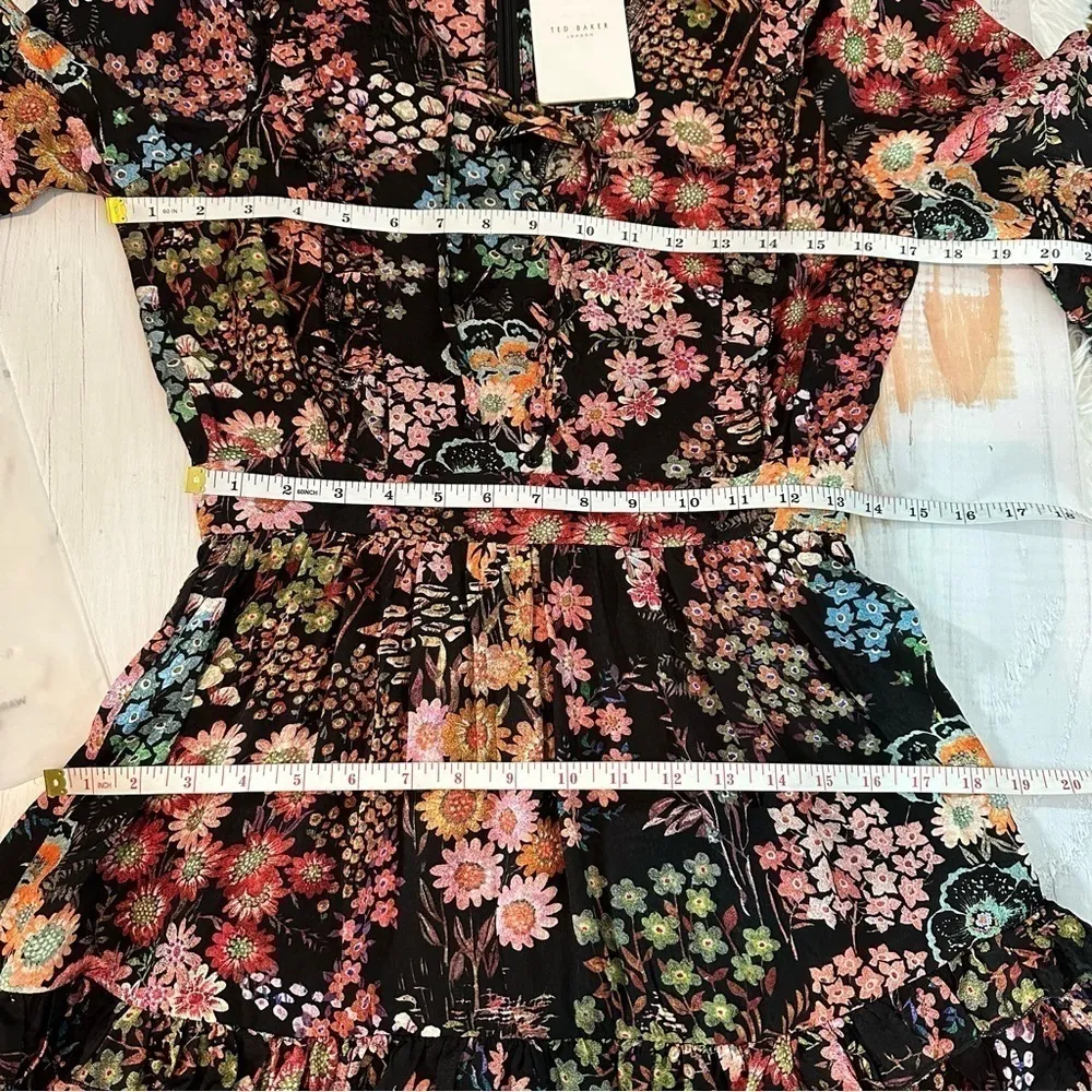 Ted Baker Hendria Ruffle Trim Mini Dress Size 1 US 4 Dark Floral - Image 11