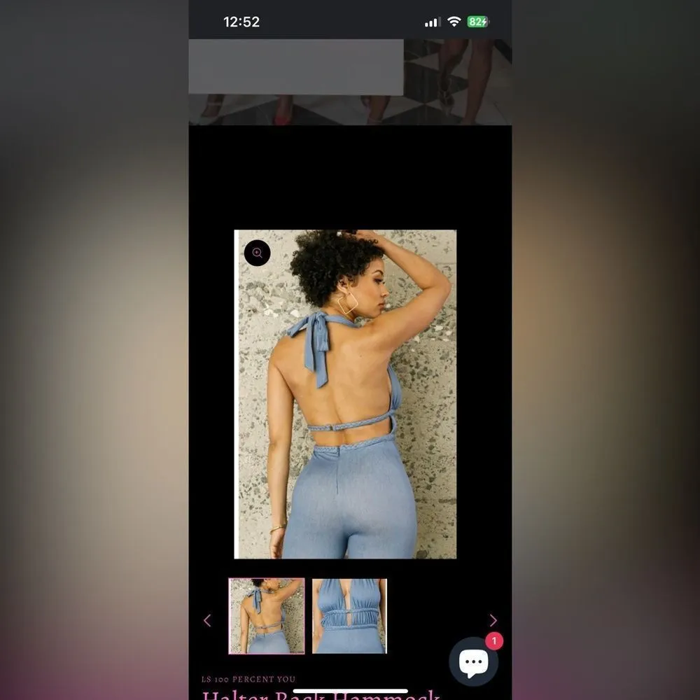 Main Strip Blue Halter Jumpsuit Women’s Size M – Plunge V Neck, Tie Back, Sexy O - Image 8