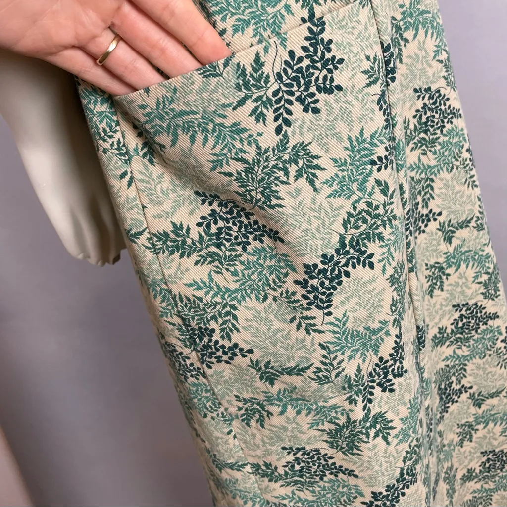 Handmade Shift Dress Leafy Pattern Print‎ Sleeveless Green Nature Midi Pockets - Image 11