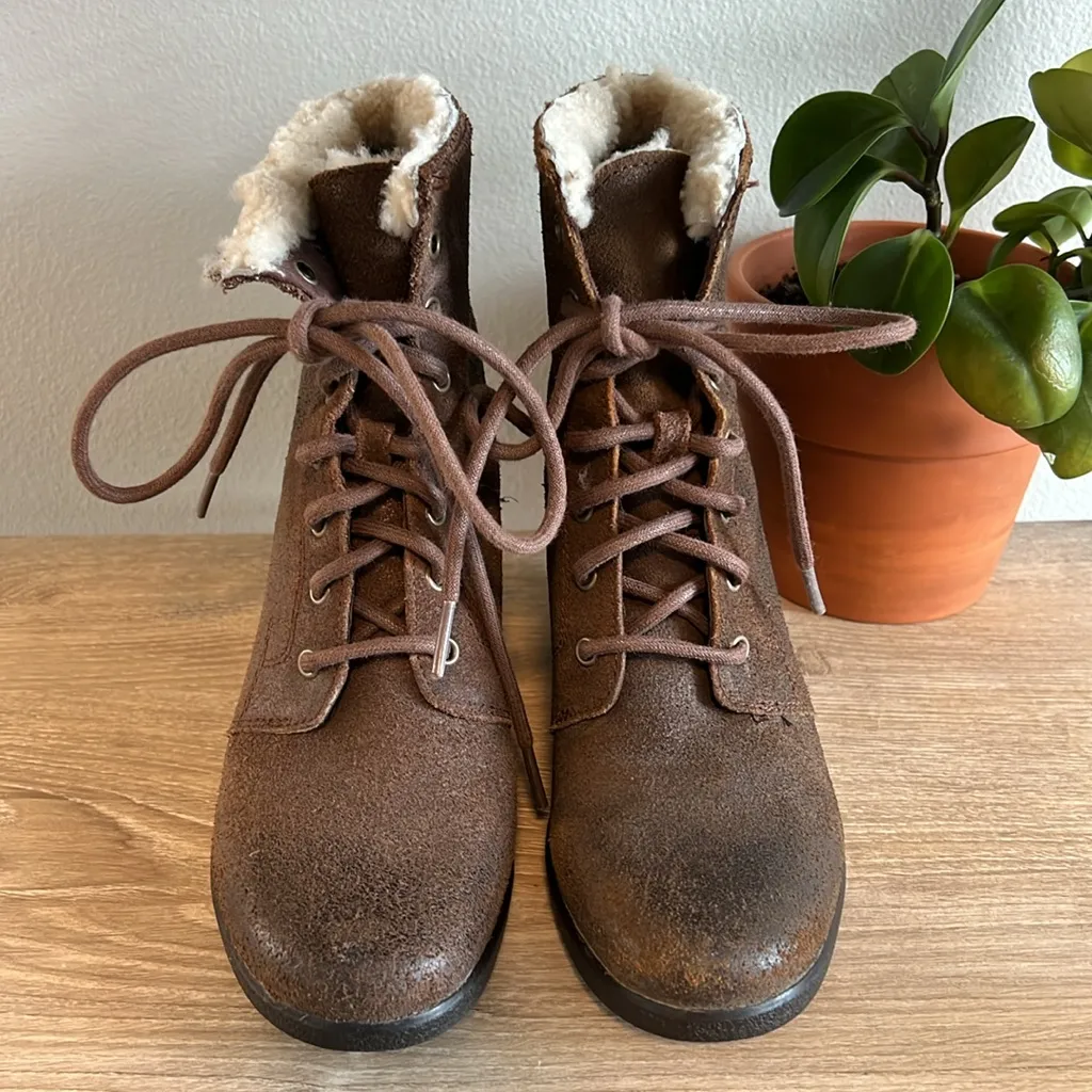 UGG Waterproof Suede Wedge Lace Tie Boot Booties, 6 - Image 2