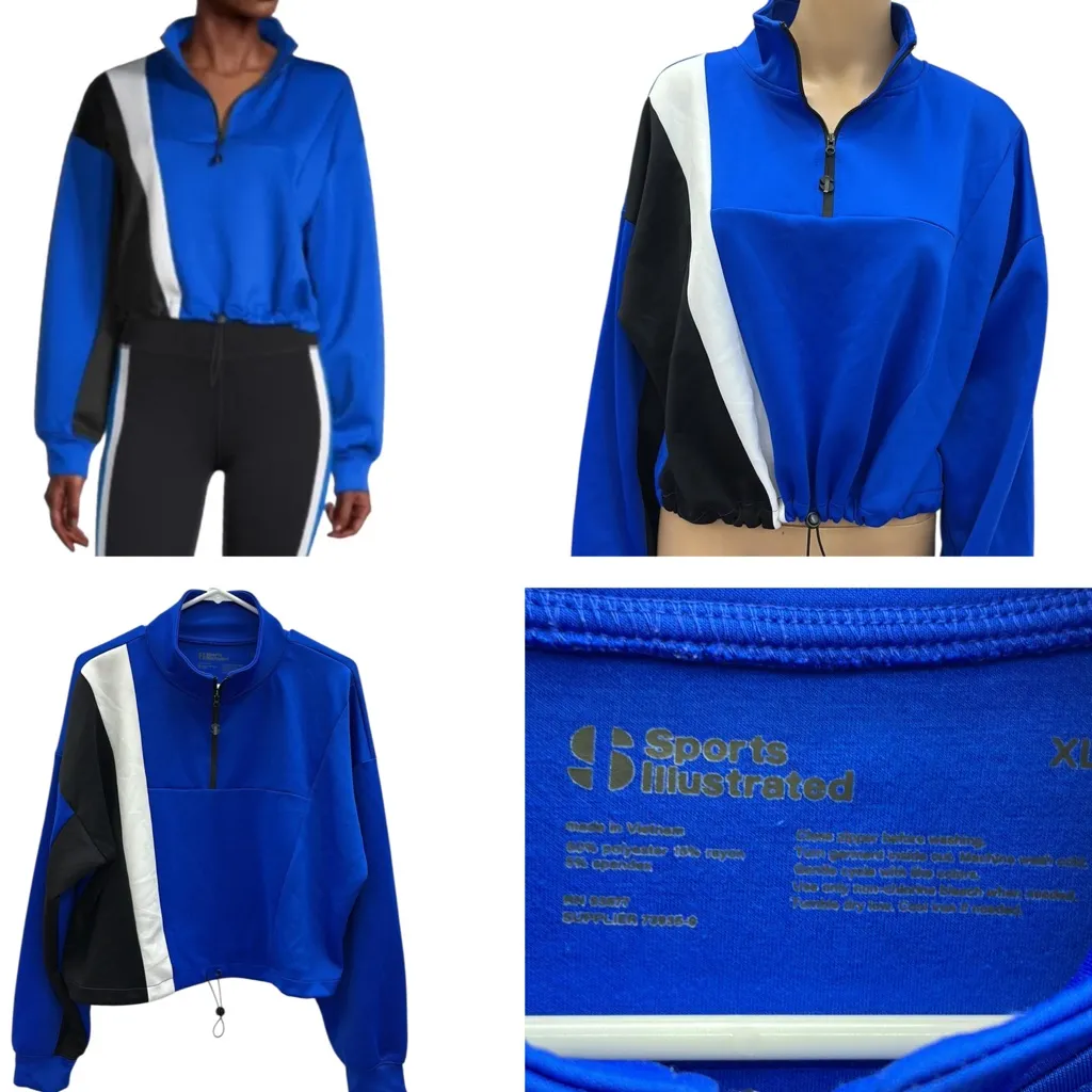 Sports Illustrated Blue Scuba Half Zip Up Popover Drawstring Waist Sweatshirt XL - Image 2