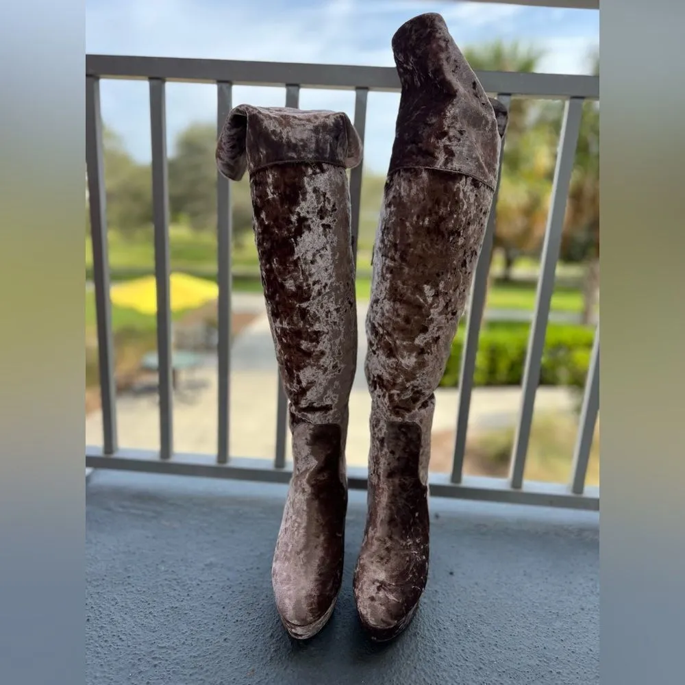 Nwt Rouge Helium Taupe Velvet High Heeled Boots Women’s Size 11 Shoes Pink - Image 2