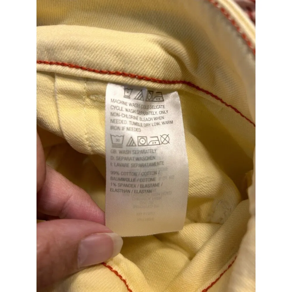 Peace Love World 12 P Wide Leg Yellow Denim Pants High Waist Stretch Raw Hem - Image 3