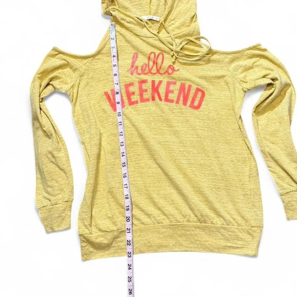 "Hello Weekend" Graphic Cold Shoulder Hoodie‎ - Image 8