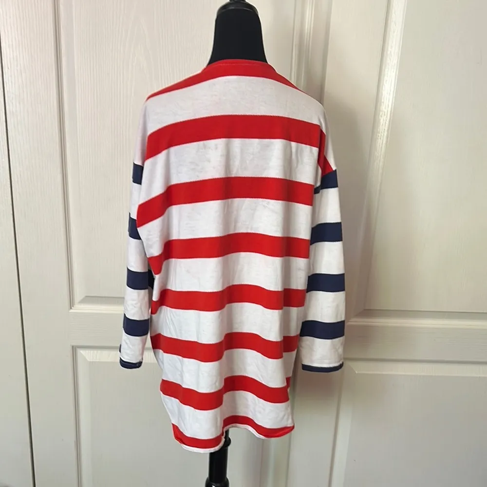 VTG RED WHITE BLUE STRIPE BUTTON FRONT CARDIGAN PATRIOTIC AMERICAN Size L - Image 3