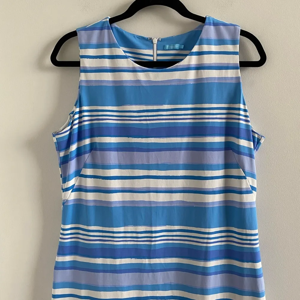 J. McLaughlin Catalina Cloth Blue Watercolor Stripe Sophia Dress Size L - Image 5