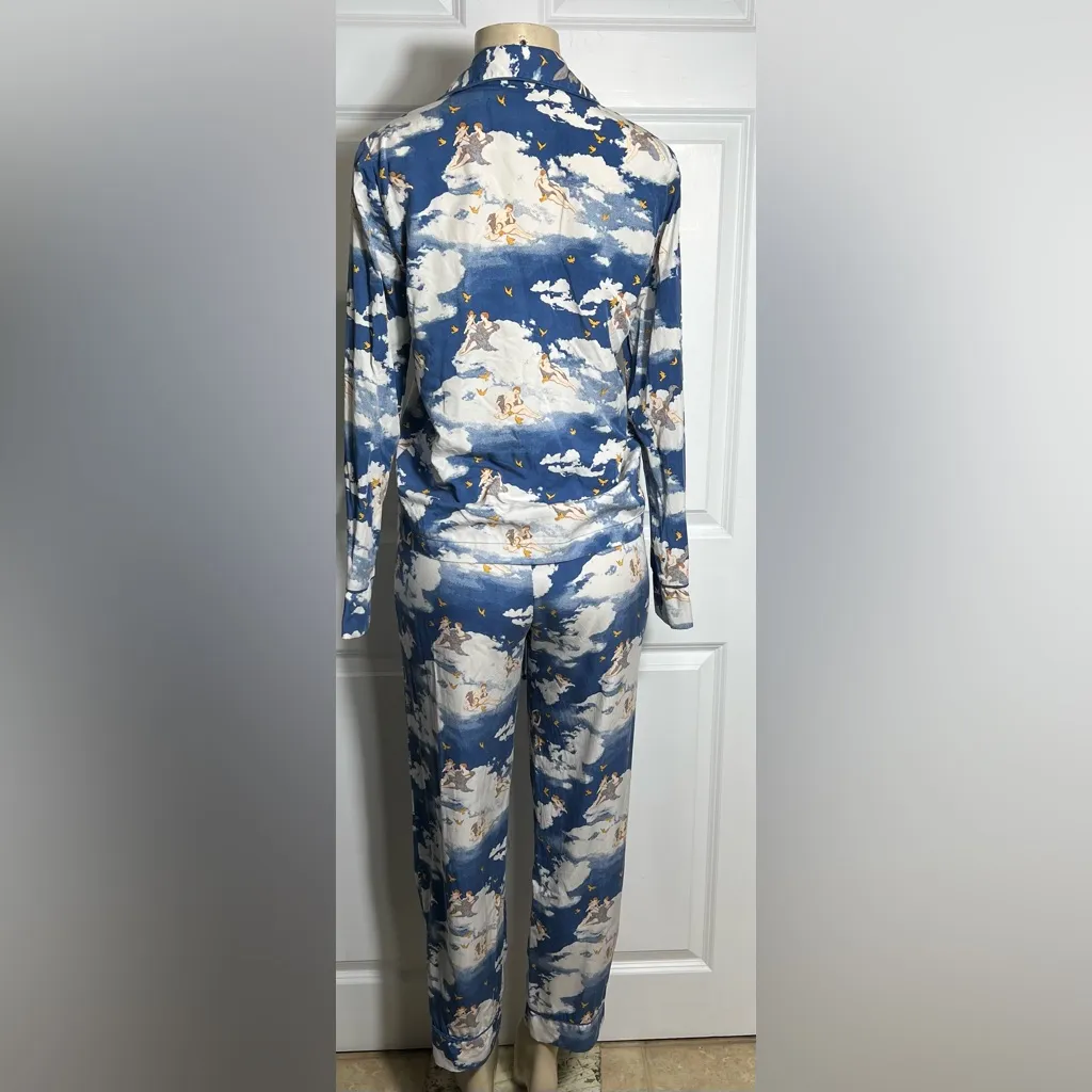 Reformation Angel Clouds Heaven Cherub Whimsical Print Classic Pajama PJ Set - Image 9