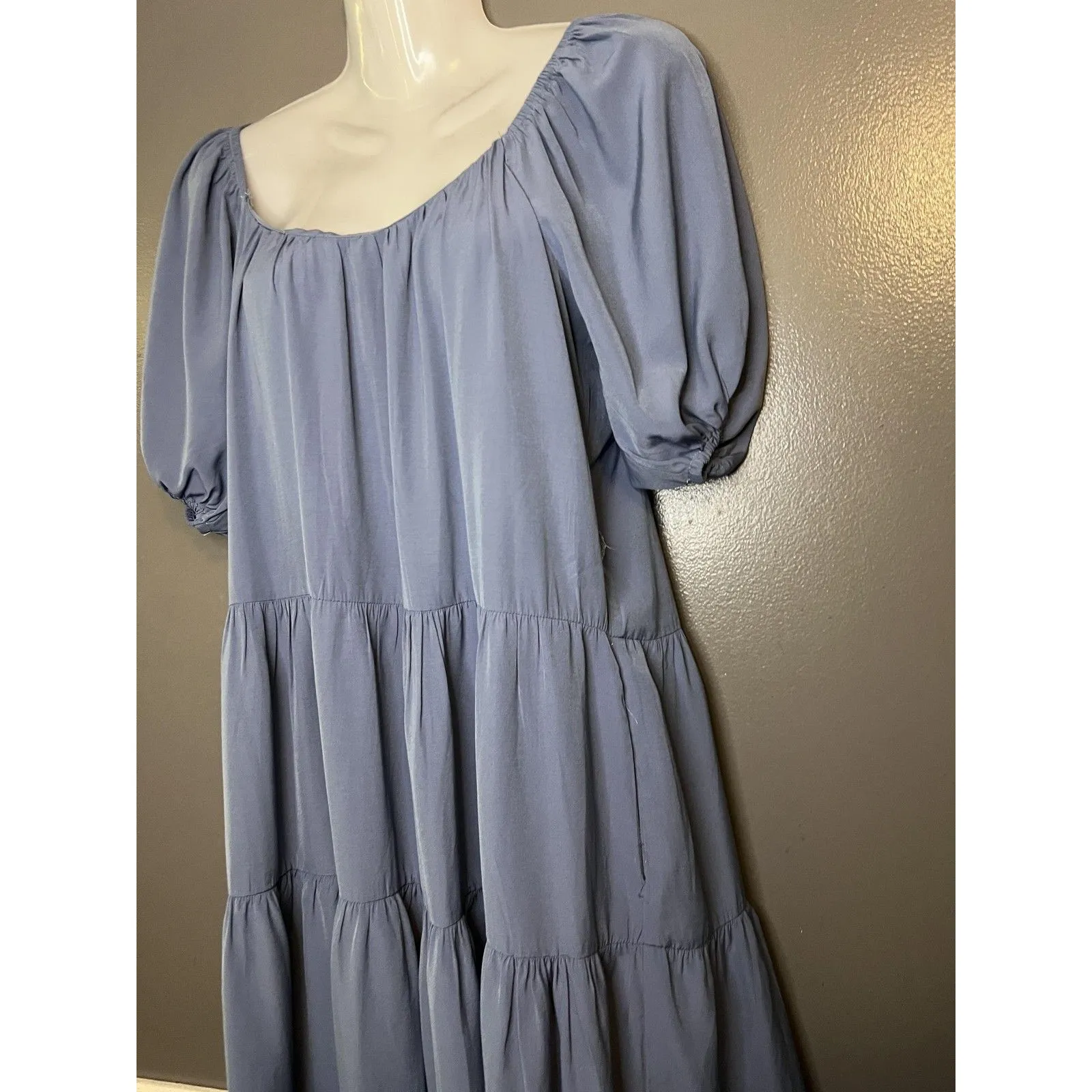 Pinch Dress Womens Small Blue Tiered Babydoll Puff Sleeve Ruffle Hem 3822D - Image 5